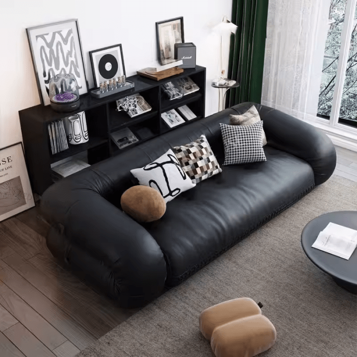Multi-Fold Vintage Elegant Tatami Leather Sofa Bed
