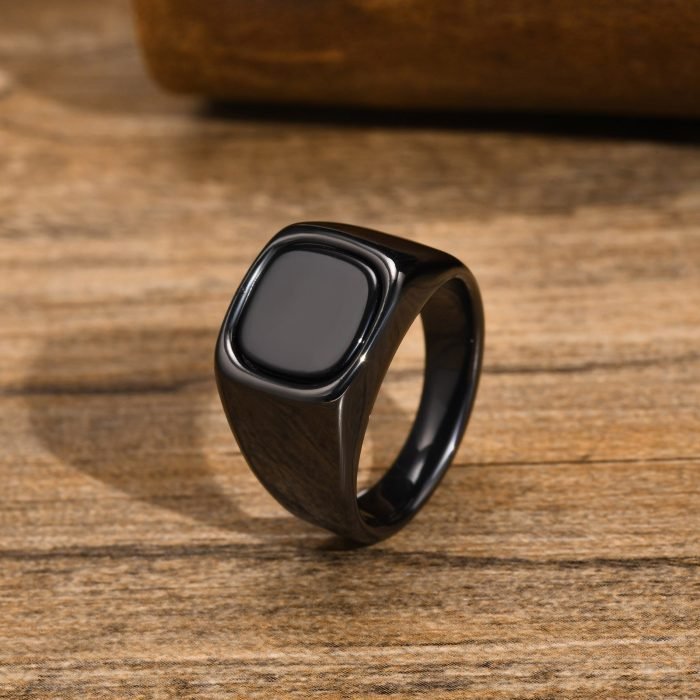 Black Storm Stone Stainless Steel Ring