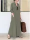 Solid Color Pocket Button Long SLeeve Casual Dress for Women