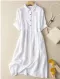 Solid Button Front Lapel Short Sleeve Women Dress
