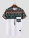 Mens Ethnic Geometric Print Stitching Crew Neck Short Sleeve T-Shirts