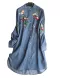Embroidered Stand Collar Irregular Long Sleeve Vintage Blouse