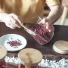 #1018 - Glass Food Storage Pots With Wood Lids And Spoons Food