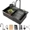 #117 - Waterfall Kitchen Sink Black Stainless Steel Workstation Sink with Pull-Out Faucet