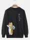 Mens Cute Cat Japanese Print Daily Pullover Sweatshirts