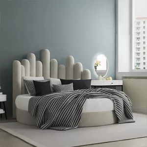 Scandinavian-Inspired Round Upholstered Wave Headboard Bed