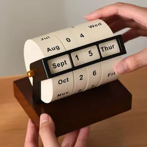 Mid-Century Rotating Wooden Perpetual Desk Calendar