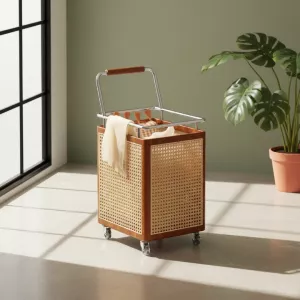 Nordic Rattan Style Rolling Storage Basket