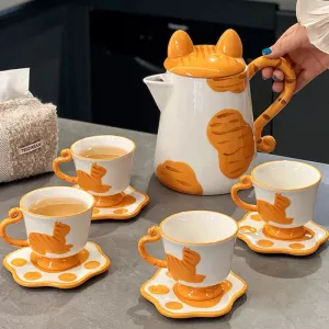 Orange Cat Handcrafted Ceramic Coffee & Tea Set
