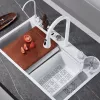 #115 - Sleek White Topmount Waterfall Stainless Steel Sink