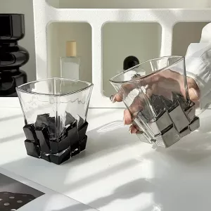 Geometric Onyx Base Glass Cup