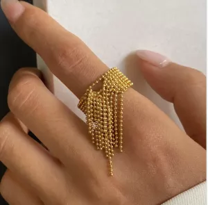 18K Gold Tassel Statement Adjustable Ring