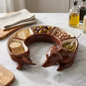 Good Boy Five-Piece Dachshund Ceramic Snack Serving Plate Set