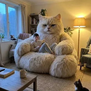 Lazy Giant White Cat Plush Lounge Sofa