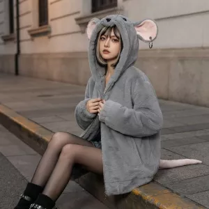 Street Mouse Oversized Plush Zip Hoodie Jacket