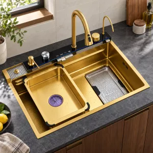 Golden Flow Waterfall Kitchen Workstation Sink