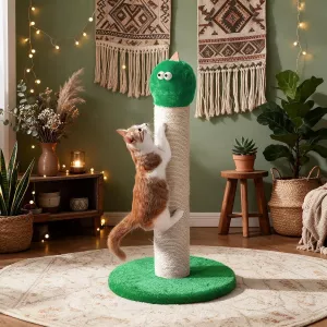 22-Inch Green Monster Cat Scratching Post with Sisal Rope, Plush Head and Round Base T6051P603682
