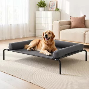 XL Elevated Dog Bed for Large Dogs with Breathable Mesh, U-Shaped Pillow and Steel Frame – Gray T3342P459970