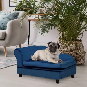 Small Dog Sofa Bed with Hidden Storage, 3-Inch Foam Cushion and Raised Legs – Blue W2225P200770