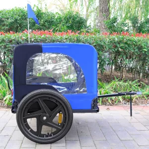 Folding Dog Bike Trailer with 16-Inch Air-Filled Wheels, Mesh Windows and Safety Leash – Blue W136456109