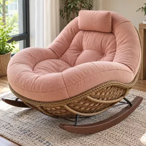 Intreccio Curved Rattan Cushioned Rocking Chair