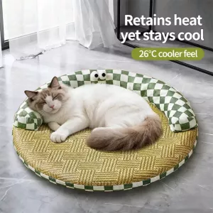#0202 - Round Woven Pet Bed with Removable, Washable Two-Layer Mat