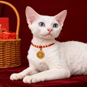 #0705 - Red Decorative Pet Collar with Copper Charm
