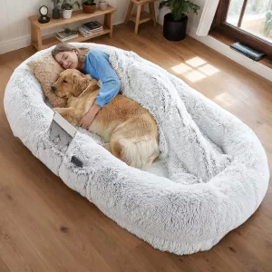 Human-Size Orthopedic Dog Bed with Washable Faux Fur Cover, Gray