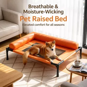 #0149 - Raised Faux Leather Pet Cot for Small and Medium Dogs and Cats