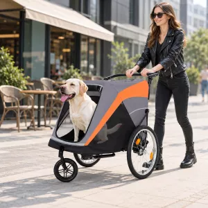 2-in-1 Folding Pet Bike Trailer and Stroller with Quick-Release Wheels and Storage – Gray & Orange W1364P323704
