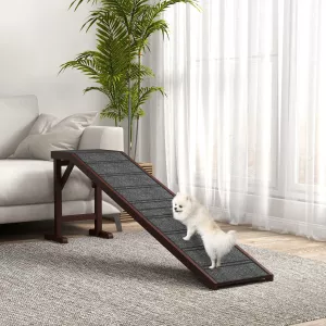 Wooden Dog Ramp for Beds with Non-Slip Carpet, Top Platform and Pine Frame – Brown W2225P173809