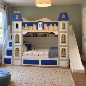 Royal Blue Castle Kids Bunk Bed