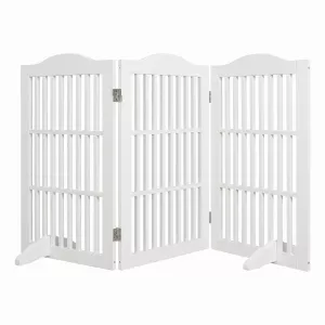 Wooden Freestanding Foldable Pet Gate for Dogs, 30 inch 3 Panels Step Over Fence, Dog Gate for The House, Doorway,