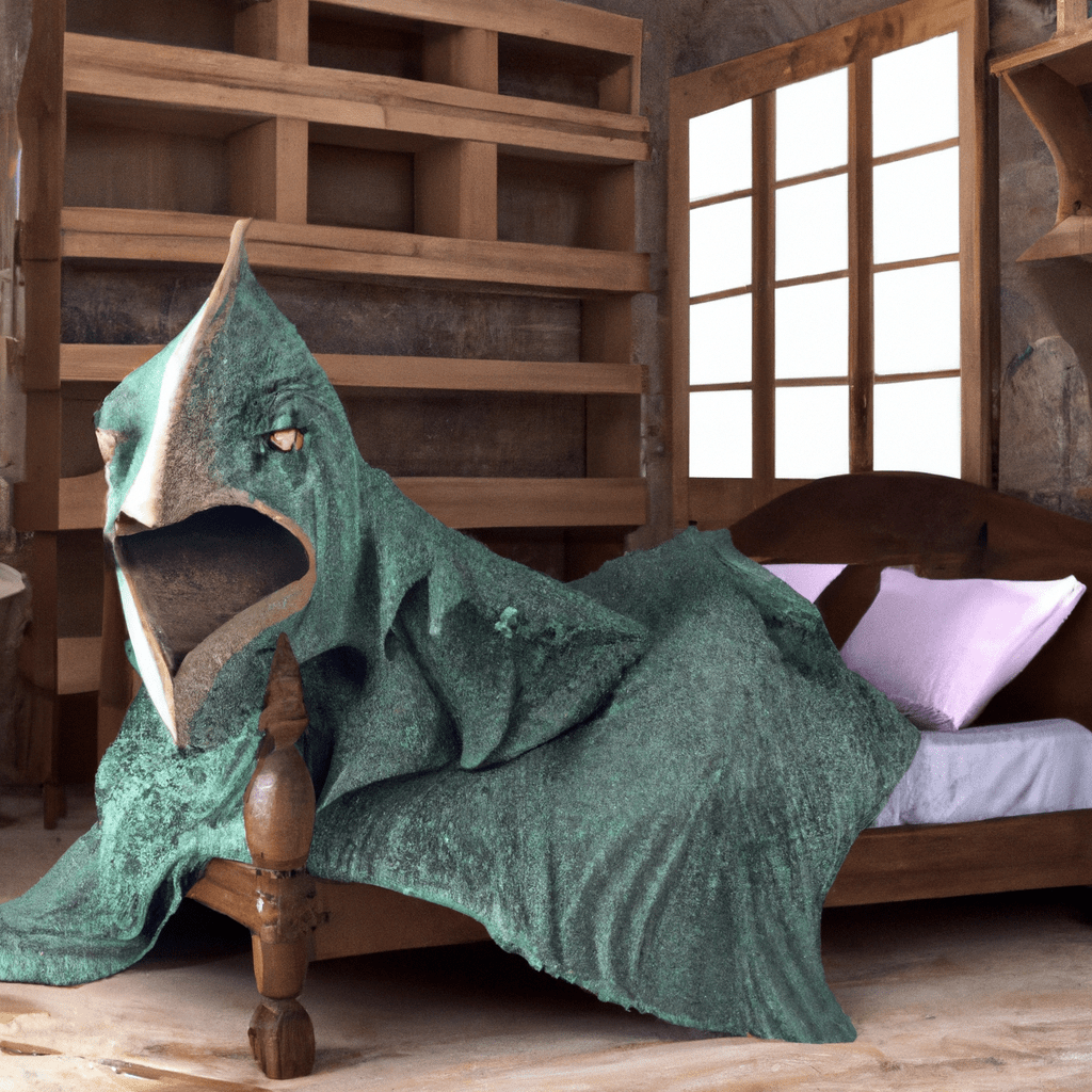 a realistic bed that looks like monster, photo realistic, in a realistic room, photo realistic
